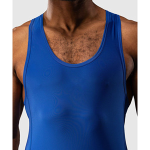 Singlet de Lucha Libre Personalizado de Alta Calidad, Azul, con Logotipo Digital Impreso, 100% Poliéster, Secado Rápido, Transpirable, Talla Grande para Adultos, 220g - Product Image 5