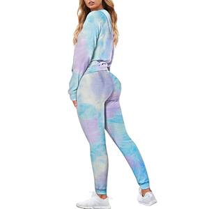 Women Tie Dye Hooded Tracksuit Full Length <b>Sweatshirt</b> Pant Set Gradient Color Casual Winter Eco-friendly 2 in 1 100% Cotton - Product Image 2