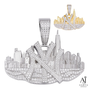 New York Skyline Moissanite Luxury <b>Charm</b> Pendant 925 Sterling <b>Silver</b> Rose Gold & 18K Gold Plated Iced Out Unisex Jewelry - Product Image 1