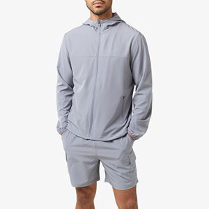 Men's Hooded Windbreaker Jacket with Shorts Set Solid Color Quick Dry Woven <b>Velour</b> Breathable Casual Spring Outerwear - Product Image 5