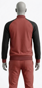 Survêtement décontracté pour homme en tricot rouge et noir à manches raglan zippées, col montant, coupe classique, idéal pour l'automne - Product Image 2