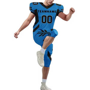 Wholesale price Unique Quality Customized Sublimated American Football Uniform Men's Blue Jersey Pants Set V-Neck Moisture - Product Image 6