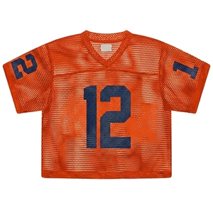Vintage Oversized Unisex <b>Mesh</b> <b>Crop</b> <b>Top</b> Jersey Short Sleeve T-Shirt 3D Stripe Digital Logo 100% Cotton Eco-Friendly Anti-Pilling - Product Image 2