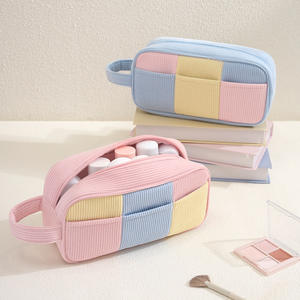 Grande trousse de maquillage en velours côtelé, organiseur de cosmétiques portable avec poignée - Product Image 2