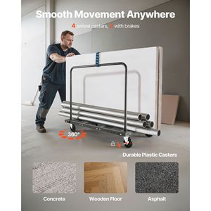 Carrello per Pannelli in Acciaio con Ruote Girevoli da 5 Pollici, Carrello per Legname e Cartongesso Tie-Do con Capacità di Carico di 1800 Libbre - Product Image 4