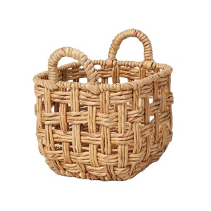 Handmade Woven Natural Water Hyacinth Twisted Open Checkered Weave <b>Milk</b> <b>Crate</b> Natural Water Hyacinth Basket with Handles - Product Image 3