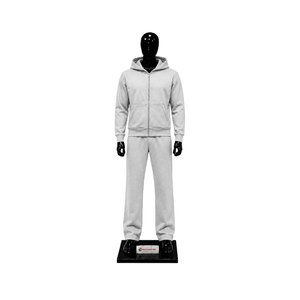 Ensemble de survêtement argenté pour homme, sweat à capuche zippé et pantalon de jogging coupe droite, tenue de sport décontractée unie, vente en gros et personnalisation - Product Image 1