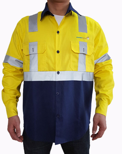 Camisa de Trabajo de Manga Larga de Alta Visibilidad, Impermeable, Transpirable, Antiestática, de Algodón, con Cinta Reflectante - Product Image 1