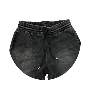 Men's Solid Color Mid Waist Washed Cotton Shorts Drawstring Casual Short Pants Breathable Knitted <b>Fabric</b> Style - Product Image 2