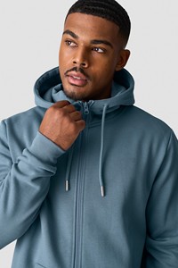 Sweat-shirt à capuche zippé pour homme, couleur turquoise, coupe classique, couleur unie, décontracté, en molleton français 100% coton, respirant, écologique, vêtement d'hiver - Product Image 4
