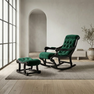 Sedia a <span class=keywords><strong>dondolo</strong></span> classica francese in legno massello trapuntata con poggiapiedi per lounge di hotel boutique, seduta d'accento personalizzata FF&E OEM ODM - Product Image 2