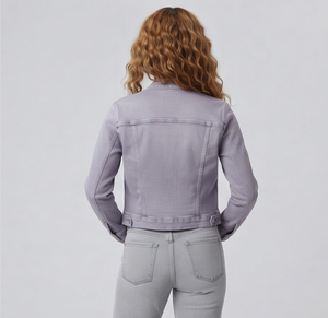 Chaqueta vaquera corta de mezclilla lavada para mujer con cuello alto y manga larga con botones - Product Image 6