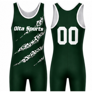 Combinaison de lutte sublimée vert foncé et blanc pour homme, en polyester, sans manches, uniforme sportif athlétique, tenue d'entraînement pour les matchs de lutte - Product Image 1