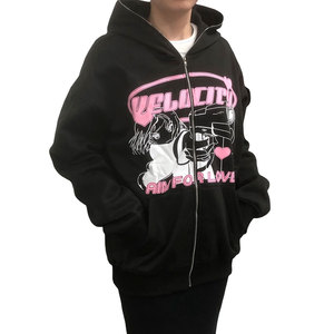 Custom Hoodie Manufacturer Y2k Streetwear Vintage Acid <b>Wash</b> Distressed Embroidery Patch Letter With Graphic Zip up Men's Hoodie - Product Image 1