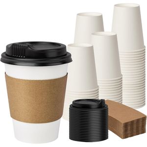 Confezione da 50 Bicchieri Monouso per Caffè con Coperchi e Manicotti Termici per Bevande, Ideali per Tè e Caffè, Comodi Bicchieri da Asporto - Product Image 1
