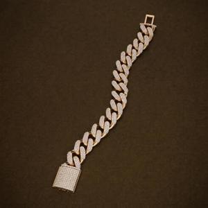 Men's 18K Solid Gold Chain Bracelet Round Brilliant Cut Diamond Micro Insert Hiphop Style Everyday Wear - Product Image 3