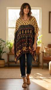 ชุดเดรสผ้าฝ้ายทำมือแบบสั้น |   ชุดคาฟทันสไตล์โบฮีเมียนสำหรับผู้หญิง |   ชุดคลุมชายหาดลายพิมพ์อินเดีย |   เสื้อคลุมฤดูร้อนทรงหลวม - Product Image 4