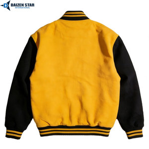 Daizen Star Men's Varsity Jacket Yellow Black Sleeve Solid Color Turn-down Collar Polyester Cotton Autumn Wear Casual Style - Product Image 2