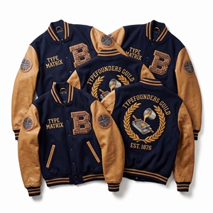 OEM Custom Varsity Letterman <b>Jacket</b> Wool <b>Leather</b> Sleeves <b>Pilots</b> Union Steamboat Embroidery Mark Twain Patch Teal Coat - Product Image 2
