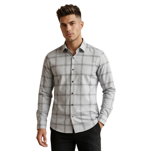 Chemise en flanelle à carreaux gris clair personnalisée pour homme, manches longues, boutonnée, décontractée, tissu brossé doux, streetwear quotidien - Product Image 1