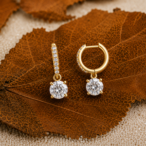 14k <b>Solid</b> <b>Gold</b> IGI Certified Lab-Grown Diamond Solitaire <b>Huggie</b> Earrings D-F Color VS1-VVS2 Clarity Wedding - Product Image 1