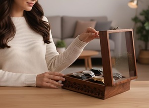 Wooden Watch Box for Men and Women-6-Slot Timepiece Storage & Jewelry Organizer Watch <b>Display</b> <b>Case</b> - Product Image 5