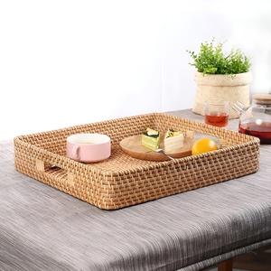 Plateaux en rotin de luxe, plateau décoratif tissé avec poignées latérales, conteneur de table très demandé, prix abordable - Product Image 4
