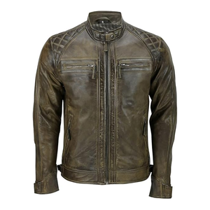 Clush Custom Made Men's <b>Winter</b> <b>Leather</b> <b>Jacket</b> with Stand Collar and Front Logo - Product Image 3