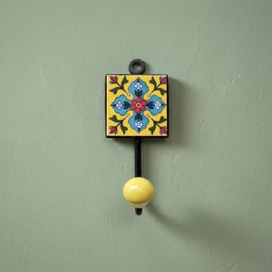 Handmade Ceramic Wall <b>Hook</b> Floral Tile Design Yellow Blue Red Pattern Traditional Style Single <b>Hook</b> <b>Hanging</b> Decor Waterproof - Product Image 5
