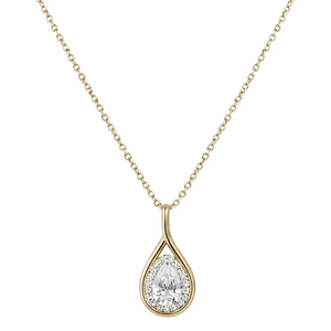 Collier pendentif halo en diamant poire 0,75 ct pour femme, or jaune 14 carats, pendentif délicat en diamant de laboratoire CVD serti clos, forme goutte d'eau - Product Image 3