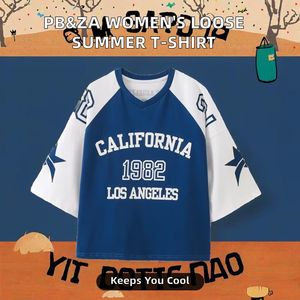 Camiseta de Verano de Manga Corta para Mujer, 100% Algodón, Cuello Redondo, Transpirable, Anti-Pilling, Estampado Digital, Casual - Product Image 3