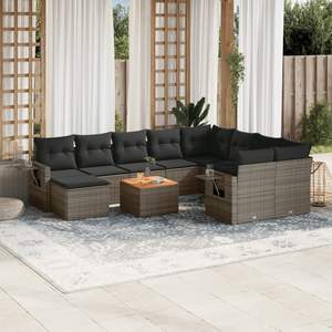 Dark Grey And Grey Garden <b>Sofa</b> Set <b>Rattan</b> Cushioned Outdoor Furniture Contemporary Design - Product Image 1