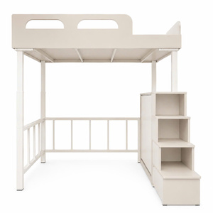 White Metal Loft <b>Bed</b> <b>Frame</b> <b>Platform</b> Bedstead with Side Guard Rails for Home Office Dormitory - Product Image 3