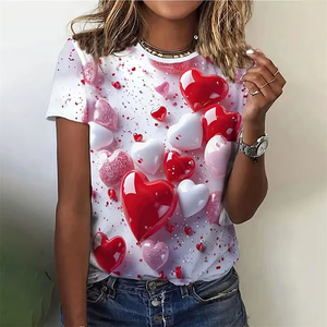 Camiseta Casual de Mujer de Manga Corta con Estampado de Corazón 3D Colorido, Ecológica, de Secado Rápido, Transpirable, para Primavera/Verano - Product Image 5