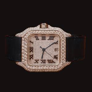 New Luxurious <b>Black</b> Designer Band Round Cut Moissanite Diamond Square Dial Glass Display Analog Wristwatch for <b>Man's</b> - Product Image 1