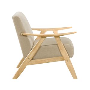 Fauteuil d'appoint moderne 1 pièce pour la maison, tissu marron clair, finition naturelle, bois d'hévéa massif, dossier rembourré, salon - Product Image 3