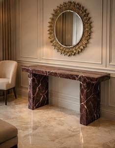 Marble Solid Surface Water Resistant Modern Console Table with Polished Finish and <b>Square</b> <b>Edge</b> for Interior Use - Product Image 1
