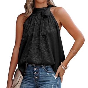 Wholesale Eco-Friendly Summer New Neck Bow Leopard Print <b>Satin</b> Sleeveless <b>Vest</b> <b>Top</b> with Front Logo Sweet Style - Product Image 3