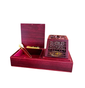 Ensemble de brûleurs d'encens en bois de luxe, brûleur d'encens arabe Mubkhar Oud Bakhoor avec pinces dorées, décoration d'intérieur, porte-encens arabe Mubkhar - Product Image 6