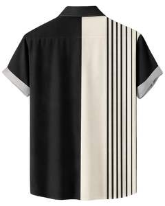 Camisa de Manga Corta con Rayas Verticales Negras y Beige, Estilo Casual de Verano para Hombre, Fabricante OEM, Suministro al por Mayor - Product Image 2