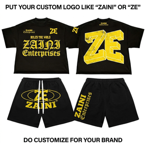 280 GSM Premium Cotton Terry Oversized T Shirt and Shorts <b>Set</b> Black Custom Screen Print Logo Private Label - Product Image 1