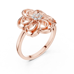 Bague épaisse en or rose HB avec diamant de laboratoire et pavé floral pour femme, cadeau de mariage ou de fiançailles - Product Image 3