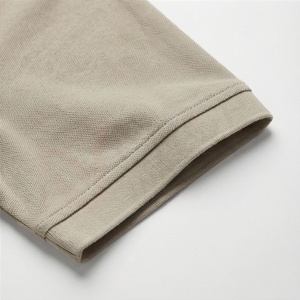 Polo en piqué de coton beige à manches courtes pour homme avec poche, décontracté, respirant, coupe classique, design tricoté uni - Product Image 6