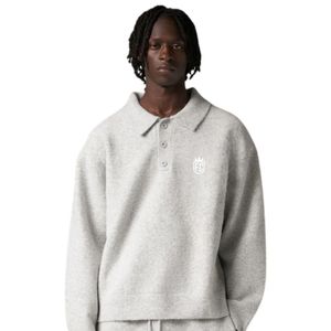 Suéter Polo de Punto para Hombre, Manga Larga, Gris Jaspeado, Textura Suave, Cuello con Botones, Estilo Casual, Invierno, Mezcla de Algodón, OEM - Product Image 3