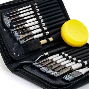 Kit de 16 pinceaux de peinture artistique, pinceaux en mousse, spatules éponge avec étui pour peinture acrylique, huile, aquarelle, gouache - Product Image 1