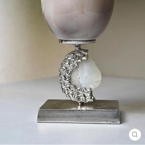 Modern Metal Table Lamp with Gray Glass Cylindrical Shade <b>Decorative</b> <b>Lighting</b> Large Size - Product Image 3