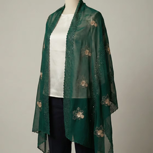 Voile de coton premium ajouré, hijab brodé floral avec strass, respirant pour usage quotidien - Product Image 3