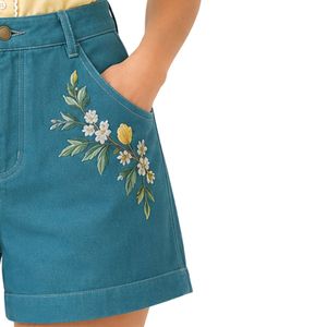Custom Teal Blue Floral Embroidered <b>Women</b> High Waist <b>Denim</b> <b>Shorts</b> Casual Summer Cotton <b>Stretch</b> Jean <b>Shorts</b> Custom Logo Apparel - Product Image 4