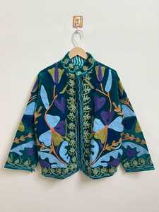 Stunning Intricate Floral & Botanical Motifs Hand Embroidered <b>Velvet</b> Suzani Jacket Boho Vintage Inspired Look <b>Coat</b> Winter Blazer - Product Image 1