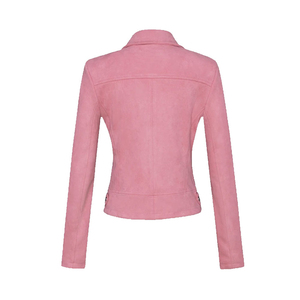 Veste moto en cuir véritable pour femme, manches longues, fermeture éclair, couleur unie, style automne, en cuir de vache - Product Image 2